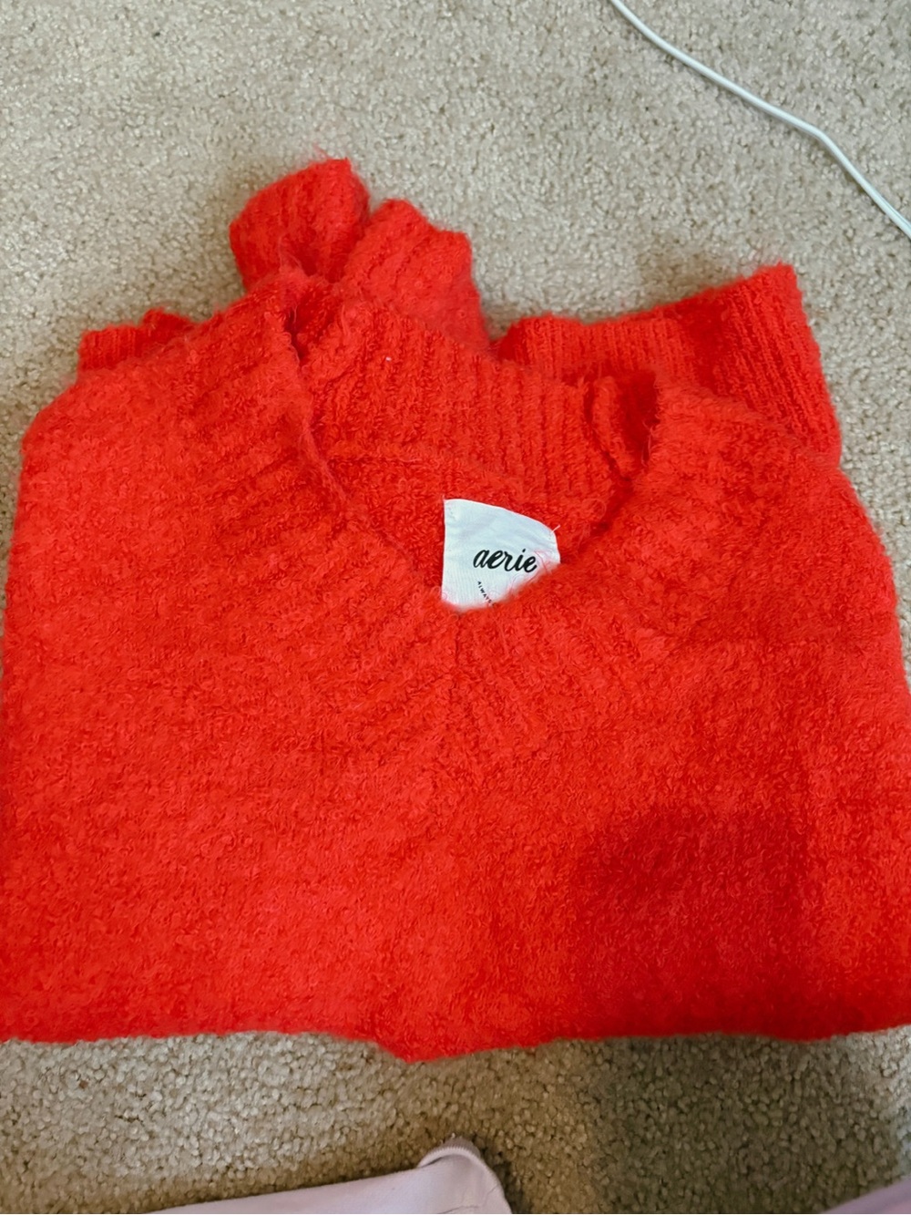 aerie Bright Red V-Neck Cozy Knit Sweater